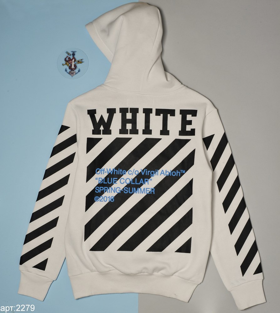 OFF WHITE Blue Collar Hooded Sweatshirt White SS16 OFF WHITE Blue Collar Hooded Sweatshirt White SS16